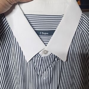 Z Zegna Men's Pinstripe Shirt - Black and White